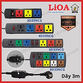 Ổ cắm điện đa năng chống giật LiOA - 3 lỗ, 4 lỗ, 6 lỗ, 8 lỗ dây dài 3m 3 lõi