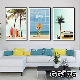 Mua Tranh treo tường canvas 3 bức phong cách hiện đại Bắc Âu 175  tranh cảnh biển trang trí phòng khách  phòng ngủ ópa