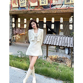 SET ĐẦM 2 DÂY DẠ BỐ + KHOÁC CROPTOP ĐÍNH NÚT