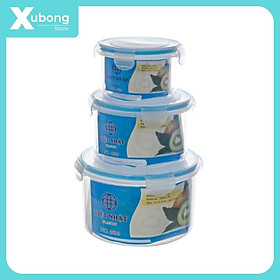 Mua Bộ 3 hộp tròn bảo quản thực phẩm - Hộp lạnh tròn dùng để đựng thực phẩm trái cây  bánh kẹo tiện dụng (6536)