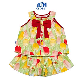 Bộ quần áo Ngắn bé gái hoạ tiết Tulip Nơ Đỏ Cotton - AICDBGANY3CV - AIN Closet