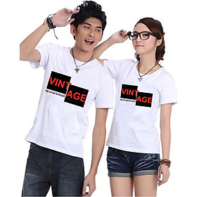 Bộ Áo Thun Đôi Nam Nữ Vitage Màu Trắng - L