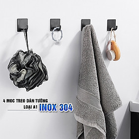Combo 4 móc treo loại A1 màu đen, Inox 304, SUS304 dùng miếng dính dán tường không cần khoan, xắp xếp treo đồ đạc gọn gàng, tiết kiệm không gian, đồ dùng gia đình, Dan House 311-A1-4