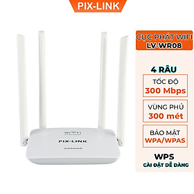 Cục PhátWifi 4 Râu PIX-LINK LV-WR08, Modem Wifi 300Mbps Cường Độ Sóng Khỏe, Phủ Sóng Rộng - Hàng chính hãng