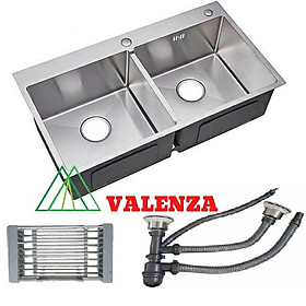 Mua Chậu rửa chén bát inox Valenza 8245 hai hố cân kèm rá inox đa năng  bộ xiphong xả chậu