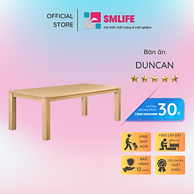 Bàn ăn cao cấp gỗ vân verneer sồi SMLIFE Duncan | D213,4 x R99,1 x C74,9cm | gỗ cao su và Veneer Sồi