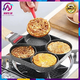 Mua Chảo Chiên Trứng 4 Ngăn - Chảo Làm Bánh 4 Lỗ Chống Dính- Chống Dính Tay Cầm Gỗ