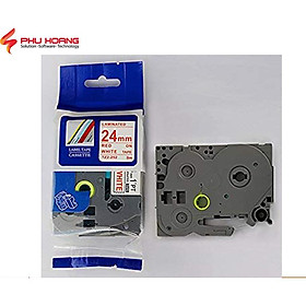 Nhãn in TZ2-252, Khổ rộng 24mm, chữ đỏ nền trắng , nhãn đa lớp, bám dính cao
