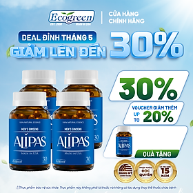 [Tặng Hộp 15v] Combo 4 Hộp 30v - Viên Uống Hỗ Trợ Sinh Lý Nam ALIPAS Ecogreen Tăng Cường Testosterone, Chứa Tinh Chất Hàu