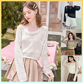 Áo len LƯỚI Montoghi dệt kim HỌA TIẾT MỚI CÁCH ĐIỆU xinh xắn dễ phối đồ