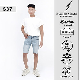 Quần Short Jeans Nam Cao Cấp HUNTER X-RAYS Form Slimfit  Màu Xanh Wash Bạc S37