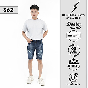 Quần Short Jeans Nam Rách Cao Cấp HUNTER  X-RAYS Form Slimfit Thun Màu Xanh S62