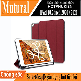 Case bao da chống sốc canvas cho iPad 10.2 inch 2020 / 2021 hiệu Mutural Yashi Series trang bị ngăn đựng bút, thiết kế tản nhiệt, hỗ trợ smartsleep - hàng nhập khẩu - Đỏ