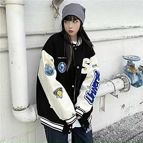 Áo Khoác Dù Bomber Nữ Vải Dù 2 lớp Logo In Chữ S Lớn Cánh Tay In Icon Kiểu Nút Bấm Thời Trang Hot Trend Mới