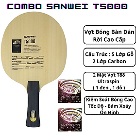 Hình ảnh Combo 1 Vợt Bóng Bàn Dán Rời Chuyện Nghiệp : Cốt Sanwe T5000 + 2 Mặt T88 Ultraspin ( 1 đen , 1 đỏ )