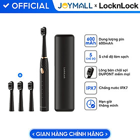 Bàn chải điện LocknLock ENR321BLK, Hàng chính hãng, 5 chế độ làm sạch, dung lượng pin 600mAh, có 4 đầu bàn chải - JoyMall