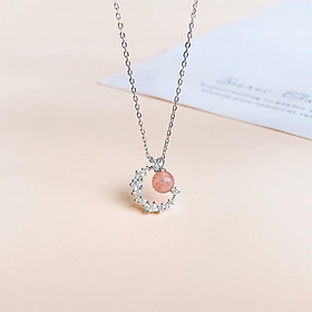 Dây Chuyền Bạc Blue Peach Trăng Đá Hồng DC620