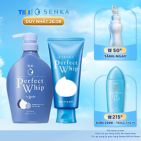 Combo Sữa tắm dưỡng ẩm Senka Perfect Whip 500ml và Sữa rửa mặt sạch ẩm mịn tự nhiên với bọt tơ tằm trắng Perfect Whip 120g