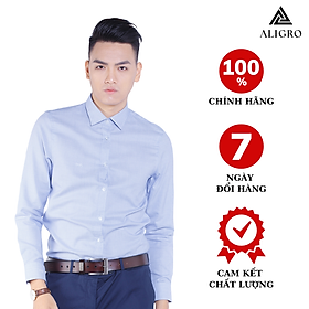 Hình ảnh Áo sơ mi nam dài tay ALIGRO 100% chất cotton, thoáng mát, thấm hút mồ hôi tốt xanh dương nhạt cổ bẻ dáng ôm body ALGS145