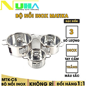 Bộ nồi inox 5 đáy,nồi inox cao cấp Matika MTK-C5 dùng được bếp từ,hiện đại-HÀNG CHÍNH HÃNG