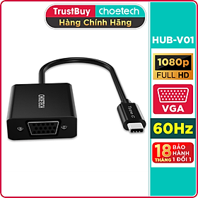 Hình ảnh Hub Adapter Chuyển Đổi Cổng USB Type C To VGA CHOETECH HUB-V01 1080P 60Hz - Hàng Chính Hãng