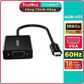 Hub Adapter Chuyển Đổi Cổng USB Type C To VGA CHOETECH HUB-V01 1080P 60Hz - Hàng Chính Hãng