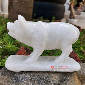 Mua Tượng heo đá phong thủy tạc bằng tay 12 con giáp đá trắng 12cm - đá Non Nước