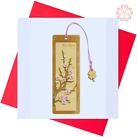 Bookmark Hoa Anh Đào Hồng Làm Từ Gỗ Veener Kết Hợp Cùng Giấy Xoắn Nghệ Thuật size 5.2 x13.5
