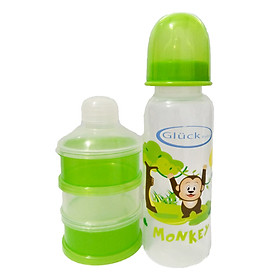 Combo bình sữa nhựa PP 250ml + hộp chia sữa 3 ngăn gluck baby