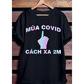 Áo Thun Phản Quang 7 màu có khắc chữ "MÙA C O V I D CÁCH XA 2 MÉT" phông rộng họa tiết, trắng đen nhìn bao chất, thích hợp lên đồ đi bar, karaoke, và phượt