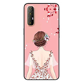 Ốp lưng dành cho Oppo Reno 3 Pro mẫu Cô Gái Váy Hồng Nền Hồng