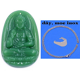 Mặt Phật A di đà đá thạch anh xanh lá 3.6 cm kèm móc và dây chuyền inox, Mặt Phật bản mệnh