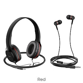 Mua Set/ Combo/ Bộ 2 tai nghe - Hoco W24 - Tai nghe chụp tai/ Monitor Headphones và Tai nghe nhét tai/ Earphones - Jack 3.5mm  Loa ngoài 40mm  Mic đàm thoại  Dây dài 1.2m  Mút đệm chống ồn và chống đau tai - Màu ngẫu nhiên - Hàng chính hãng