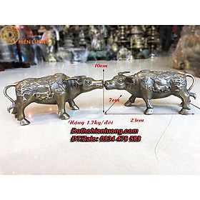 Mua Đôi Tượng Trâu Đồng Vàng Màu Nâu Giả Cổ Đẹp