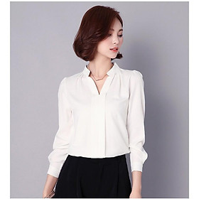 Áo kiểu cổ V dài tay màu trắng công sở form rộng đủ size sm55