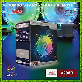 Hình ảnh Bộ 3 Fan VSP V208B LED RGB tặng Hub và remote - Hàng chính hãng