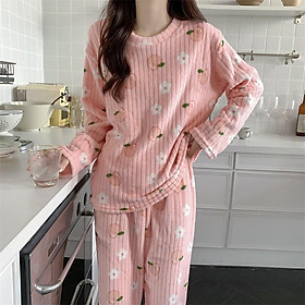 MS1011 Bộ ngủ lông siêu ấm quả đào, bộ pyjama lông ấm