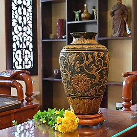 Mua Bình hoa khắc nổi hoa dây men hoàng thổ