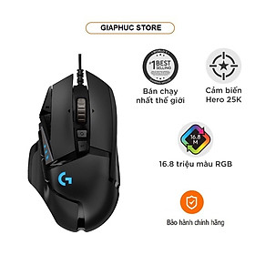 Chuột game hiệu suất cao Logitech G502 Hero - Cảm biến Hero 25k, RGB Lightsync, 11 nút lập trình, điều chỉnh trọng lượng, PC -Hàng Chính Hãng