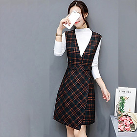 Women Casual O-Neck Long Sleeve Knee-Length Dress Female Elegant Plaid Dress Vintage A-Line Empire Autumn Office Lady Dress