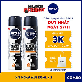 Combo 2 Xịt Ngăn Mùi NIVEA MEN Black & White Ngăn Vệt Ố Vàng Vượt Trội 5in1 (150ml) - 85388
