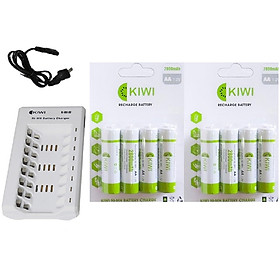 Combo 2 Vỉ 4 viên Pin sạc Kiwi 2800mAh và dock sạc pin 8 viên dùng bền ổn sạc nhanh 1.2V AA hàng chính hãng