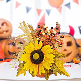 Thanksgiving Decoration Artificial Pumpkin with Flowers Autumn Ornament Harvest Festival Decor for Bedroom Home Halloween Kitchen Wedding