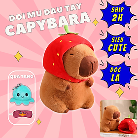 Thú nhồi bông capybara đội mũ dâu tây đáng yêu - Size từ 35cm đến 85cm - Quà tặng gấu bông capybara mang balô dâu tây trên lưng - Gối ôm chuột lang dễ thương cho bé