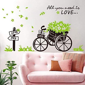 Decal dán tường, tranh dán tường xe đạp và cỏ 4 lá