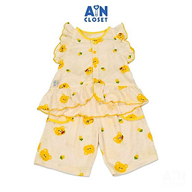 Bộ quần áo Lửng bé gái họa tiết Gấu Dâu Vàng thun cotton - AICDBGQK85IL - AIN Closet