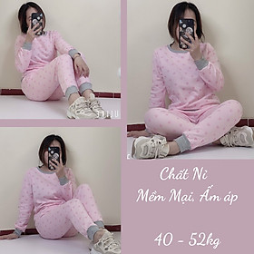 Đồ Mặc Nhà, Bộ Nữ Thu Đông Chất Nỉ Dài Tay Họa Tiết Hoạt Hình, Vải Đẹp, May Kỹ