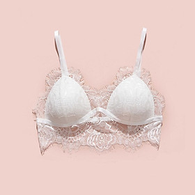 Áo Bralette không gọng, mút mỏng kết hợp chân ren sexy, gợi cảm, sang trọng ren hoa trắng lông mi Mebra CR035