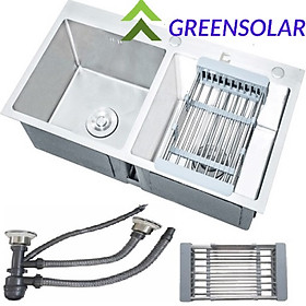 Mua CHẬU RỬA CHÉN BÁT GREENSOLAR SUS304 8245 HAI HỐ CÂN – TẶNG KÈM RÁ RAU CỦ