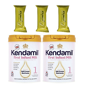 Combo 2 hộp Sữa bột nguyên kem KENDAMIL số 1 FIRST INFANT MILK 900g (0-6 tháng tuổi) – Tăng trưởng chiều cao và Phát triển trí não, tăng cân, tăng sức đề kháng – Tặng 3 bánh quế cuộn hiệu Kapad